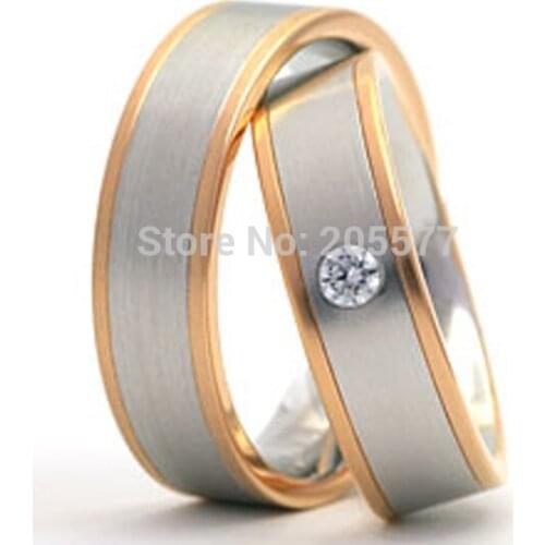Rose gold plating titanium wedding band engagement rings sets jewelry for him and her trauringe anel ouro