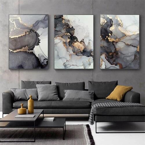 Grey Golden Marble Texture Abstract Wall Art Canvas Painting Nordic Poster And Prints For Modern Home Living Room Decoration