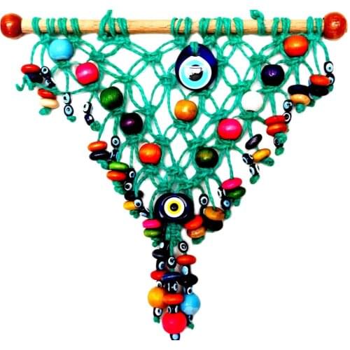 Decorated with Colorful Beads, Evil Eye Bead, Handmade Green Wall Decoration