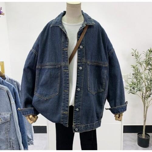 Harajuku Vintage Loose Big Pocket Womens Denim jacket Oversized Washed Blue Long sleeve Korean Casual Female Basic Coat Spring