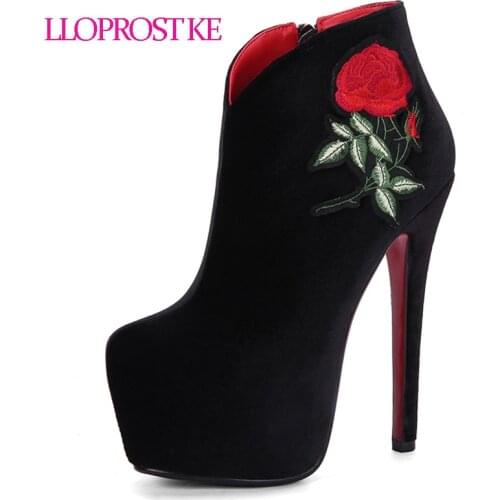 LLOPROST KE Women Ankle Boots 2017 New Winter Super High Heel Short Boots Wedding Shoes Waterproof Lady Shoes Size 33~43 MY019