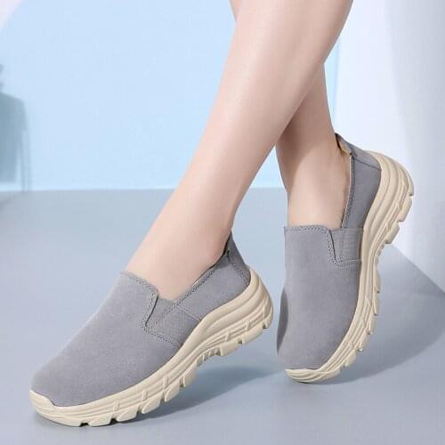 Suede Leather Womens Casual Shoes Wedge Sneakers Slip on Ladies Moccasins Designer Flat Platform Loafers Women Chaussures Femme