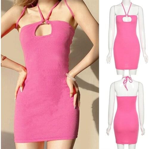 Sexy Dresses for Women Hollow Neck Summer Sleeveless Spaghetti Bodycon Mini Dress Streetwear Camisole Dresses