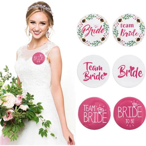 6pcs Bride Badge White Pink Team Bride Bridesmaid Badge Hen Bachelorette Party Decoration Bridal Shower Wedding Party Supplies