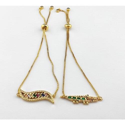 10 Pcs New arrival Romantic Micro Pave CZ Crystal bee/ key Charm Bracelet For Women Fashion Jewelry Gift BG329