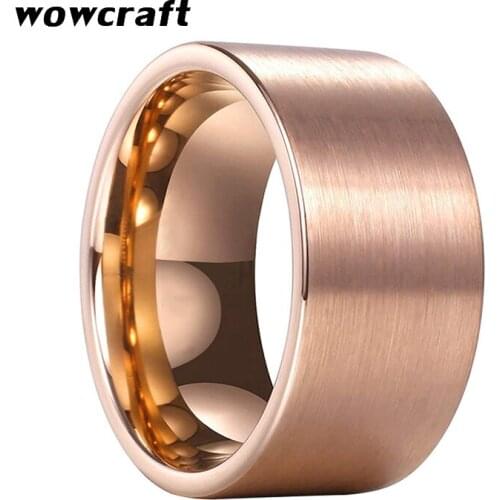 12mm Tungsten Rings for Men Big Width Wedding Band Rose Gold Color Brushed Polished Comfort Fit Engraving Ring
