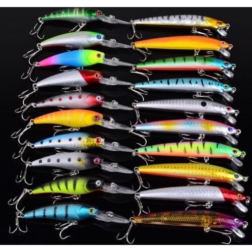 20Pcs 2Type Minnow Crankbait Hard Bait Tight Wobble Slow Sinking Jerkbait 3D Eyes High Quality ABS Fishing Lure
