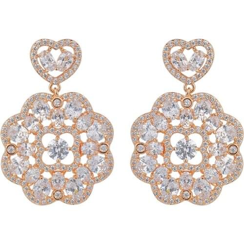 2016 High Quality Delicate And Fashionable Style Garden Rose Flower Zircon Earrings Gold Plate Jewelry brincos GLE5939