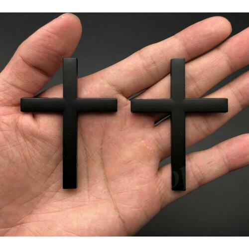 2x Black Metal Cross Crucifix Car Trunk Side Fender Emblem Badge Decal Sticker