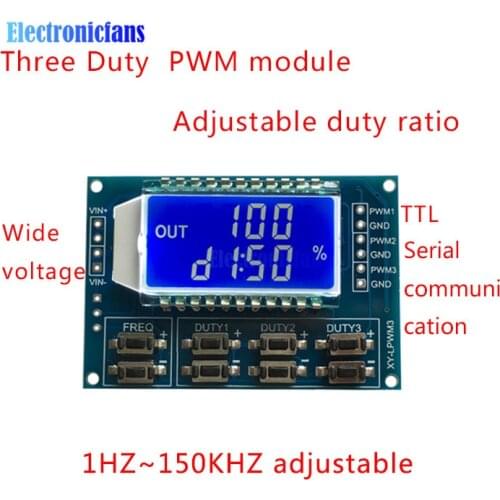 3 Channel PWM Board Module Pulse Frequency Duty Cycle Adjustable Module Signal Generator 1Hz-150Khz with LCD Display