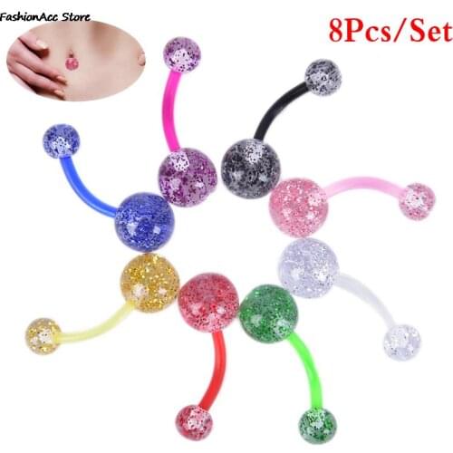 8PCS Glitter Belly Button Rings Mix Acrylic Navel Piercing Ring Barbell Body Piercing Jewelry