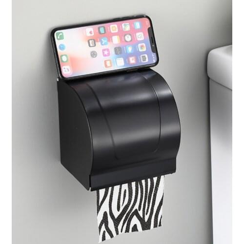 Space Aluminium Toilet Paper Holder Black Wall Mounted WC Paper Box Cover with Phone Rack Tissue for Bathroom Kitchen Hardware