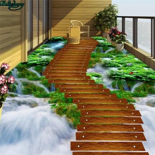 Beibehang Large custom flooring grass grass creek wooden three - dimensional floor tiles painting fine decorative painting