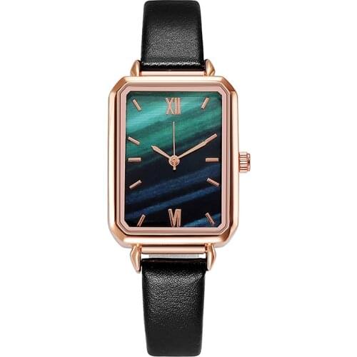 WOKAI Brand Women Watches Fashion Square Ladies Quartz Watch Bracelet Set Green Dial Simple Rose Ancient Rome Women Watches