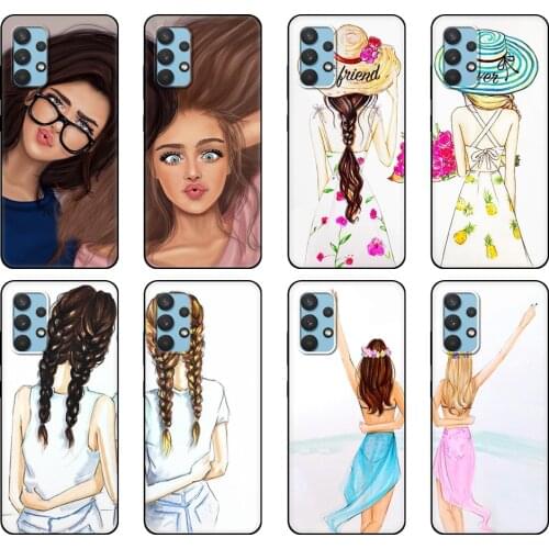 Black tpu Case For Samsung galaxy A32 A42 A52 A72 4g 5g S21 PLUS ultra back cover Girls Brunette Blonde Best Friends BFF