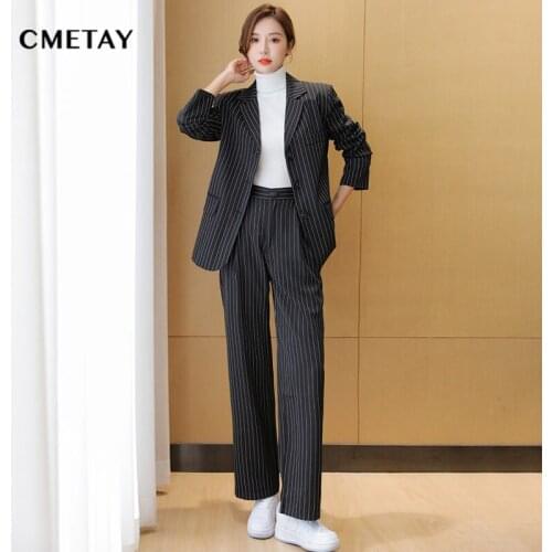 CMETAY Women's Trouser Suits With Stripes