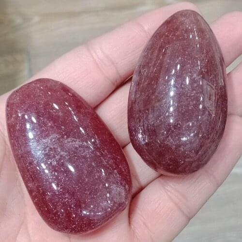 Dhxyzb 2-4pcs Natural Strawberry Crystal palm stone Original Gemstone Massage Quartz crystals mineral reiki healing home Decor