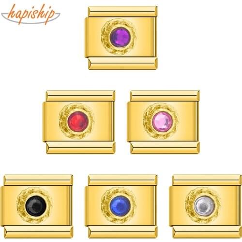 Hapiship 2021 Fashion Original Daisy Gold 7 Color Italian Links Charm Fit 9mm Bracelet Stainless Steel Jewelry DIY Making DJ071