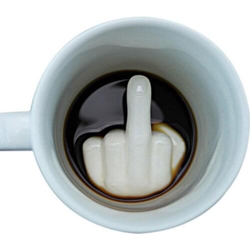 Hot Arrival Creative Design White Middle Finger Style Novelty Mixing Coffee Milk Cup Funny Ceramic Mug Enough Capacity Water Cup