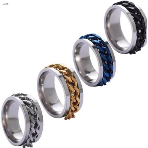 Rings Jewelry New Part Plated-Gold/Black Mans Spin Chain Ring for Stainless Steel Cool Man Woman Fashion Wedding Rings Jewelry