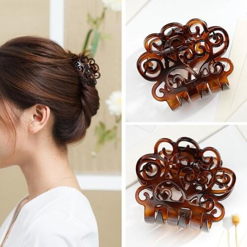 CHIMERA Brown Vintage Hair Claws Womens Hollow-out Cellulose Acetate Hair Crab Pins Clip Simple Ponytail Holder Jaw Accessories