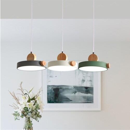 Thrisdar 15W Modern Round Pendant Lights Nordic Wooden Iron Pendant Lamps Bedroom Living Room Restaurant Cafe Hanging Lights
