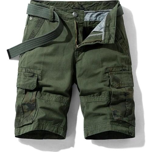 TEHEZAD Summer New American Retro Camouflage Cotton Cargo Shorts Mens Fitted Zipper Straight Casual All-Match Five-Point Pants