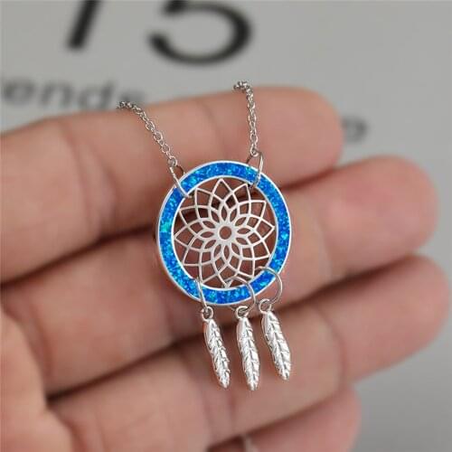 Cute Female Hollow Dreamcatcher Pendants Necklaces Rose Gold Silver Color Wedding Necklaces For Women Charm Opal Chain Necklace