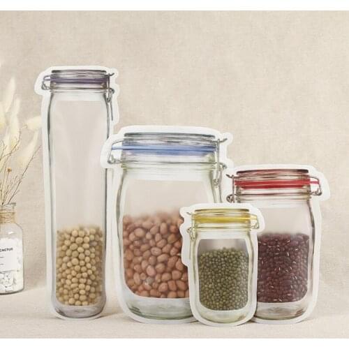 Reusable Mason Jar Bottles Bags Storage Organizer Clear Food Storage Nuts Candy Cookies Ziplock Bag Seal Fresh Kitchen Gadgets
