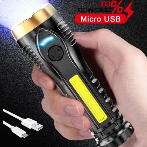 200W Powerful LED Flashlight USB Rechargeable Torch Tail Magnet Flashlights Hand Light with COB Side Light For Fishing