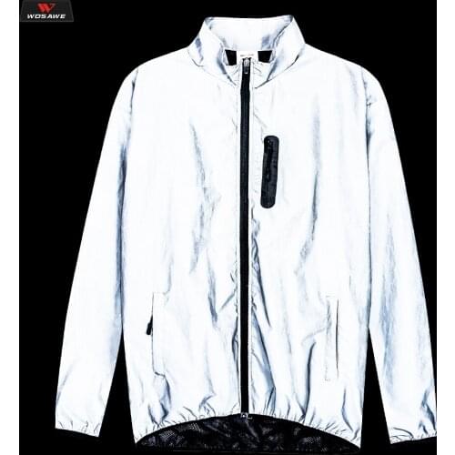WOSAWE Mens Motorcycle Jacket Long Sleeve Full Reflective jacket Windbreaker Motocross Vest Streetwear Night Shiny Safety Coat