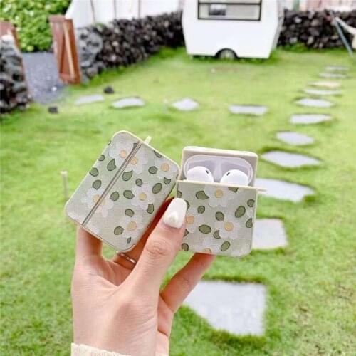 For Airpods Pro Cute Green flowers Soft Earphone Cases for Apple Airpods 1 2 Cover Headphone Protection Leather Texture Funda