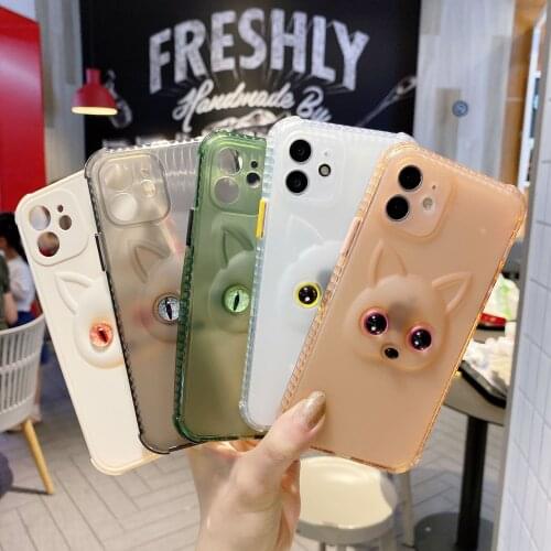 Luminous Stereo Cat Eyes Soft TPU Phone Case For IPhone 12 11 Pro Xs Max X Xr 7 8 Plus Se2 Anti-Fall Clear Back Cover Fundas