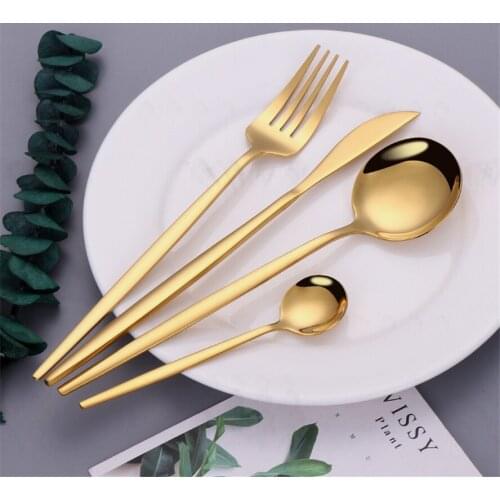 Golden Stainless Steel Cutlery Set Western Dessert Tableware Knife Fork Spoon Creative Tableware Kitchen Accessories Dinnerware
