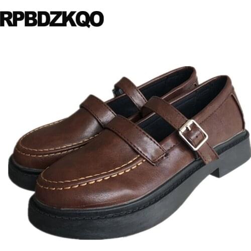 Flats Cheap Shoes China Rubber Sole Platform Thick Brown Round Toe Women Mary Jane Elevator 2021 Black Chinese British Style