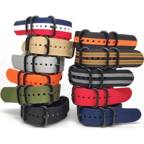 NATO Nylon Strap 20 22 24 mm Solid bracelet Military nato fabric Nylon Watch straps Woven Zulu Straps Bands Black Buckle belt