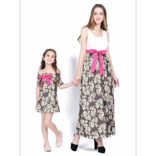 Family Matching Outfits Summer New Print Sleeveless Vest Mother Daughter Parent Child Dresses Womens Kid Baby Girls Home Clothes
