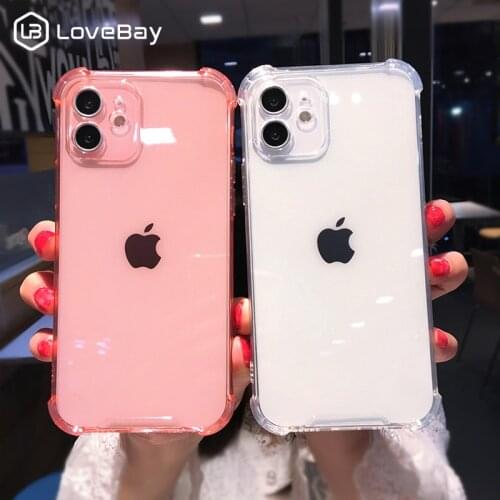 Lovebay Solid Color Shockproof Armor Lens Protected Soft TPU Phone Case For iPhone 11 12 Pro Max XR XS X Mini 7 8 Plus SE 2020