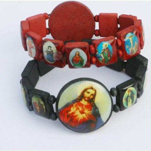 Wholesale 20pcs Mix 2colors wood rosary bracelet rosary Catholic rosary bracelet mix saints wooden bracelets bangles