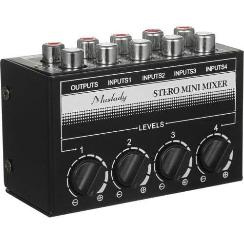 Muslady Mini Stereo 4 Channel Passive Mixer RCA Portable Audio Mixer 1 in 4 Out Stereo Distributor Volume Control No Battery