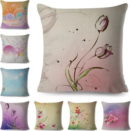 Simple Geometry Pillow Case European Floral Flowers Cushion Cover Nordic style Art Polyester Pillowcase for Sofa Home Car
