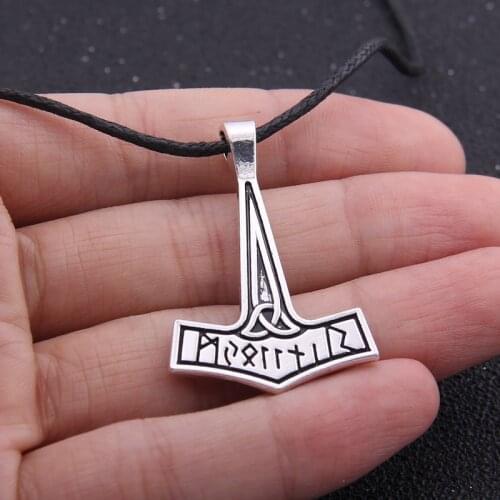Dropshiping Viking Jewelry antique silver rune thor hammer pendant necklace with adjustable necklace chain