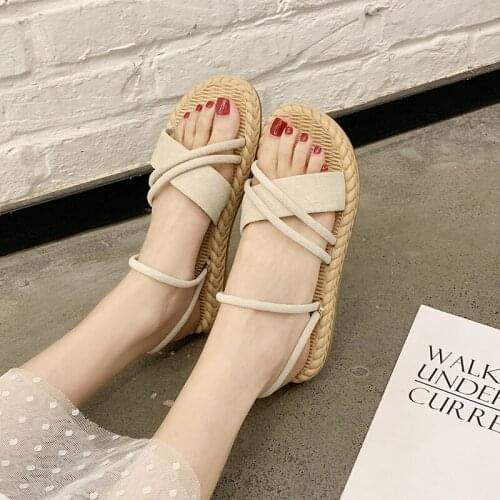 Summer ladies slippers fashion thin strap combination soft sole comfortable skin-friendly sweet women shoes beach seaside U24-55