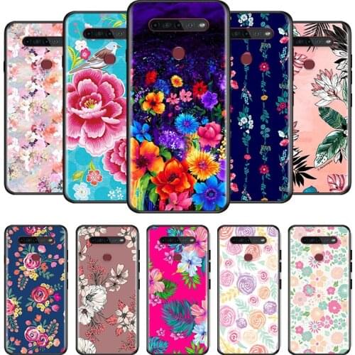 Pretty Cute Flower For LG G8 V30 V35 V40 V50 V60 Q60 K40S K50S K41S K51S K61 K71 K22 ThinQ 5G TPU Silicone Black Phone Case