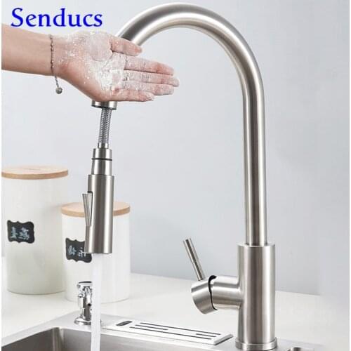 Brushed Touch Kitchen Faucet Senducs Water Stop Touch Sensor Kitchen Mixer Faucets Brushed Nickel Pull Out Kitchen Touch Faucets