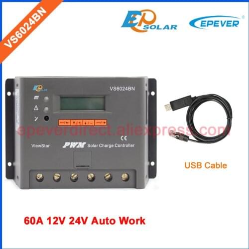 VS New series BN VS6024BN 12V 24V Auto Work 60A Solar Charger Controller 60amps with USB communication cable EPEVER PWM