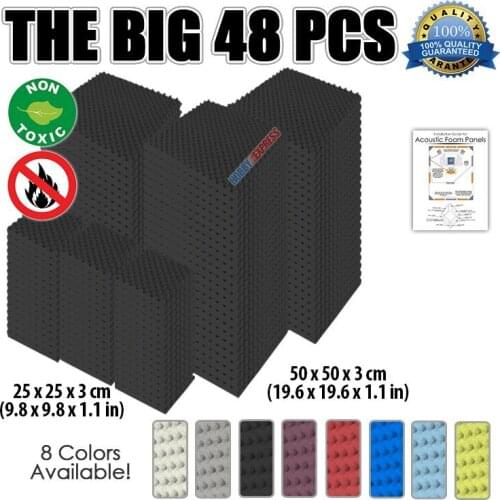 Arrowzoom 48 pcs Studio Sound-Absorbing Treatment 9.8*9.8*1.1" or 19.6*19.6*1.1" Egg Crate Convoluted Acoustic Foam Tile KK1052
