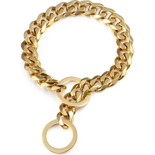 19mm Wide Strong Silver Gold Stainless Steel Slip Heavy Duty Dog Collar Training Choke Chain Collars for Large Dogs Pitbull Bull