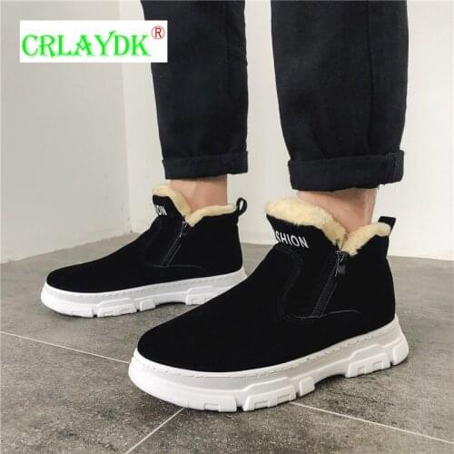 CRLAYDK Warm Winter Plush Fur Lined Platform Men Boots Snow Outdoor Waterproof Unisex Increased Shoes Non Slip Outdoor Bottes