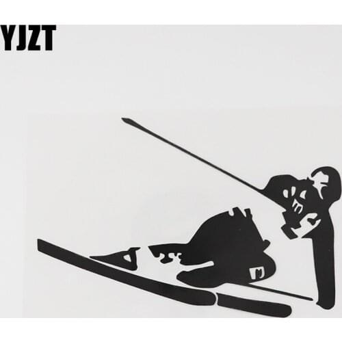 YJZT 14.8CMX10.2CM Fun Skier Skiing Motorbike Scooter Decal Vinyl Car Sticker Black/Silver 8A-0631